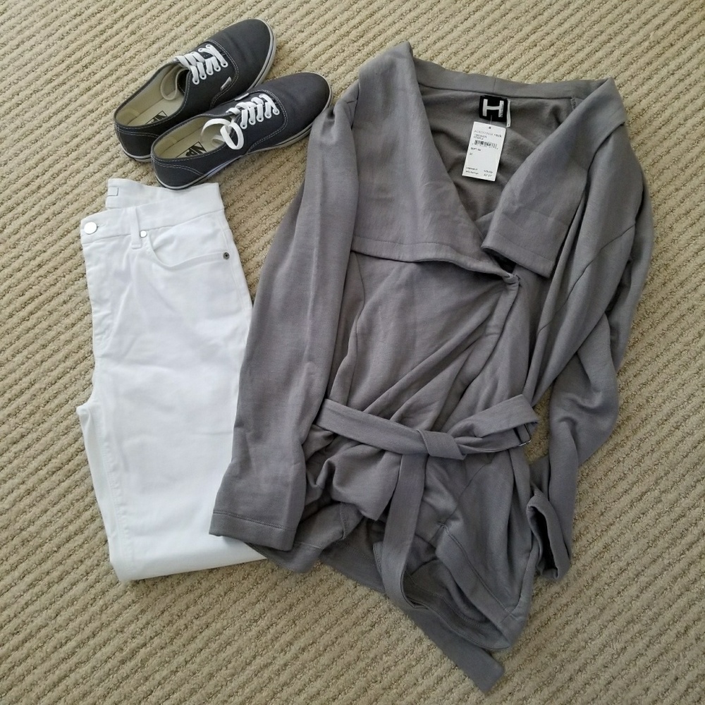 NWT Long Gray Fleece Waist Tie Jacket - Picture 3 of 8